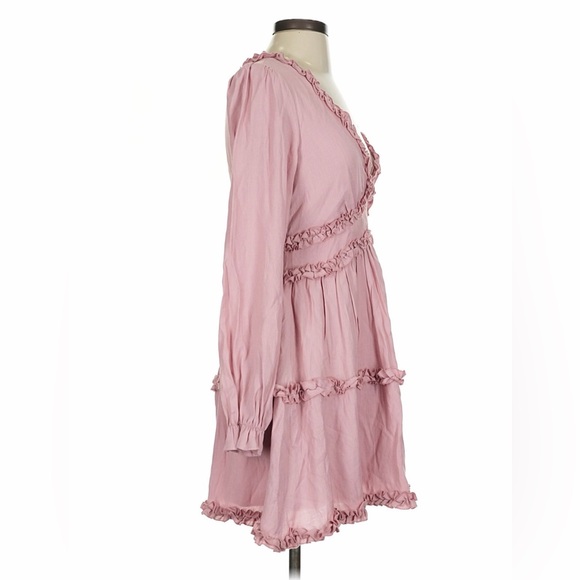 Francesca’s mi Ami Blush Pink Ruffle V-Neck Long Sleeve Mini Dress - Picture 6 of 9